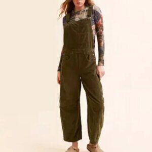NEW Free People We The Free Good Luck Barrel Corduroy Overalls Moss Green 254 5